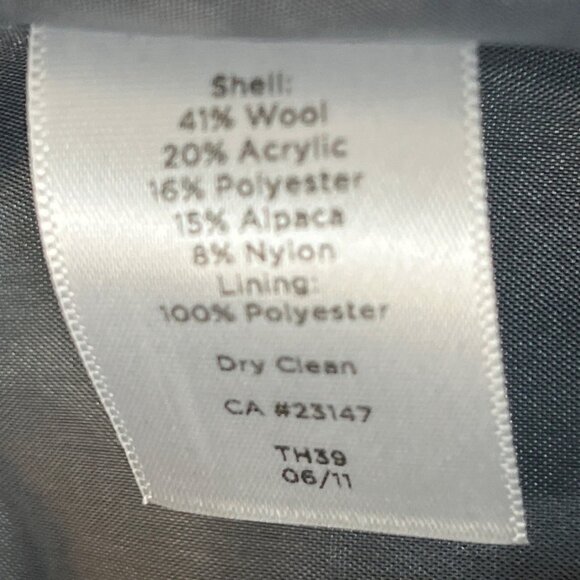 Talbots Women's Grey Alpaca Outer Shell Squared Pattern Long Sleeve Coat Sz 14 - Picture 6 of 7